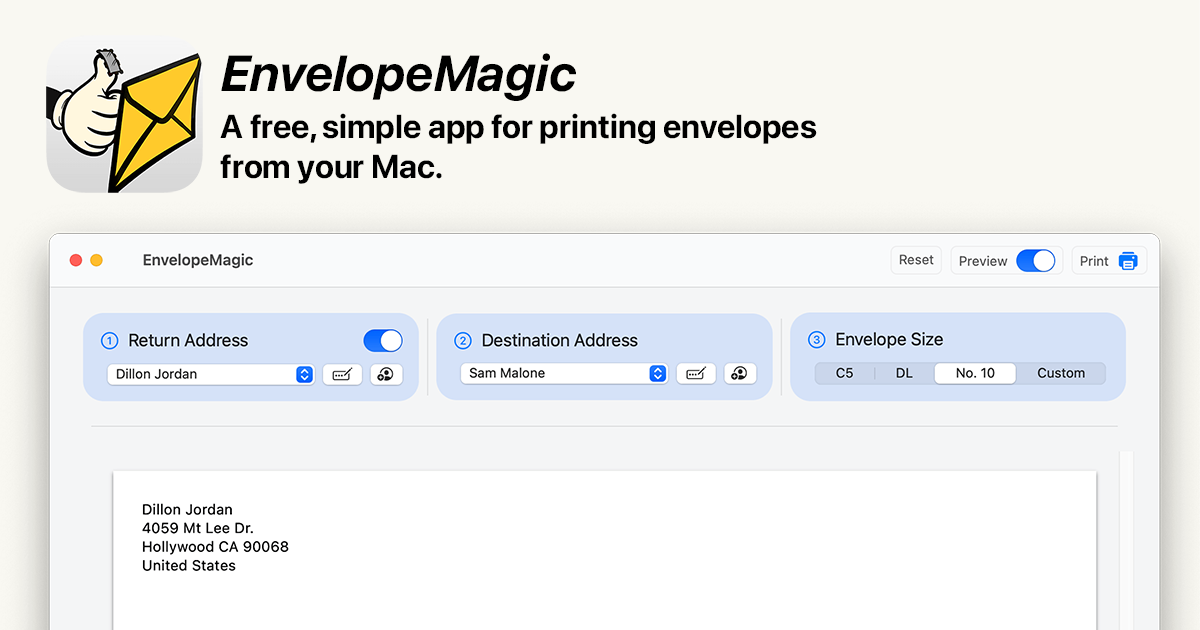 Envelopemagic for macos a free envelope printing app 